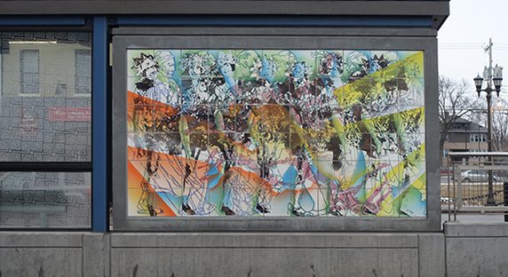 Minneapolis-St. Paul Green Line Snelling Avenue Station public art by artist Roberto Delgado.