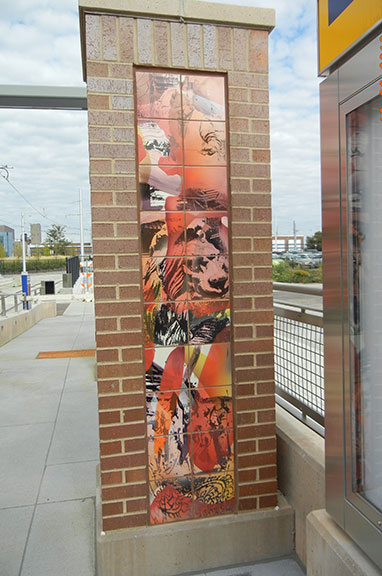 Minneapolis-St. Paul Green Line Stadium Village Station public art by artist Roberto Delgado.